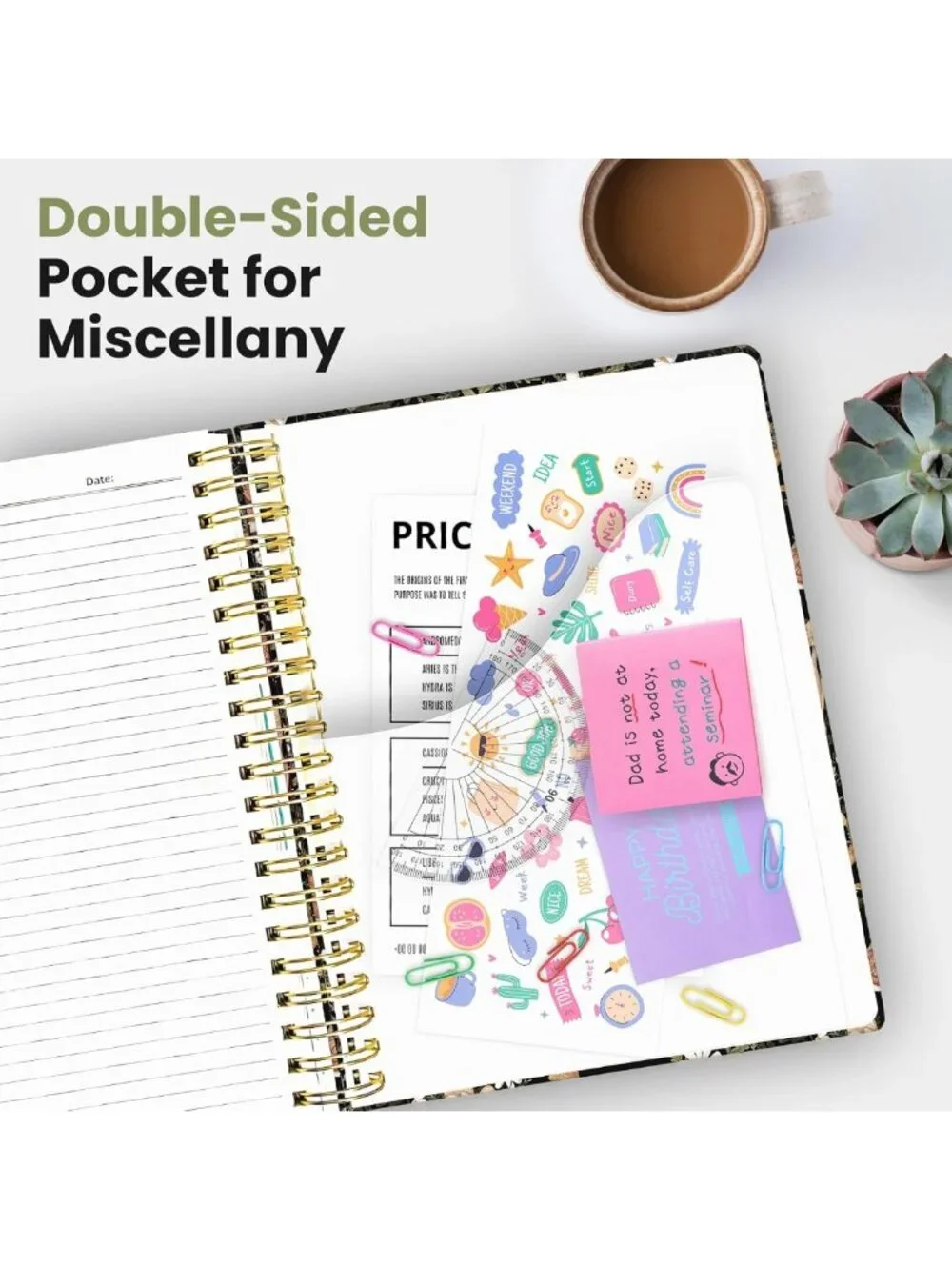 Large 5-Subject Spiral Notebook with Dividers & Tabs, 280 Pages, Cute Journal